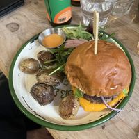 Burger  at Aujourd'hui Demain Cafe in Paris