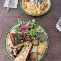 Croque Monsier and Chickn Mac  at Aujourd'hui Demain Cafe in Paris