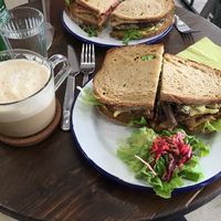 The best food and tasty peanut butter latte  at Aujourd'hui Demain Cafe in Paris
