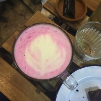 « Pink dragon latte » at Aujourd'hui Demain Cafe in Paris