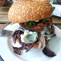 Grand bleu burger at Aujourd'hui Demain Cafe in Paris