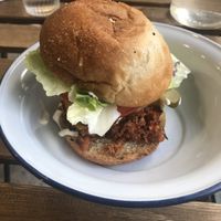 Bacon burger at Aujourd'hui Demain Cafe in Paris