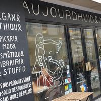 The facade at Aujourd'hui Demain Cafe in Paris