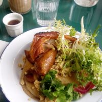 Breakfast Pancakes and Café Latte at Aujourd'hui Demain Cafe in Paris