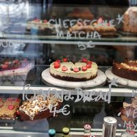 Desserts selection at Aujourd'hui Demain Cafe in Paris