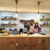 Michael and Chiharu with their extensively devine selection teas and freshly-dripped coffee. The most gorgeous people and owners of Healthy Penguine Cafe.  at Healthy Penguin Cafe in Matsumoto