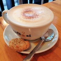 Organic fair-trade coffee with oat milk.
They also have a program through which they give back a certain amount of money directly to the producer and to an orang-outan protection program! at Sattgrün in Dusseldorf