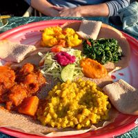 Mixed vegan plate at Gezana Eritrean Restaurant in Eindhoven