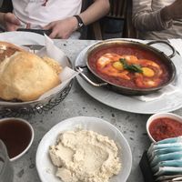 vegan shakshuka and bread  at Benedict - Ben Yehuda in Tel Aviv
