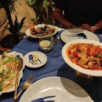 Sweet and sour tofu, mixed vegetables as accompaniment at Blue Elephant in St Julians