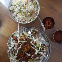 Mushroom fried rice with  delicious spicy mushrooms at Sri Vihar in Colombo