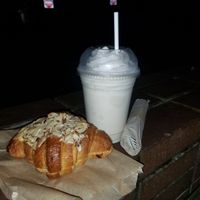 Almond croissant and white chocolate peanut butter milkshake at Fox & Fig in Savannah
