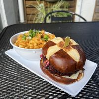 Gluten filled Beet burger and Mac n' cheese hubby had  at Fox & Fig in Savannah