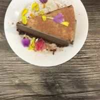 Terimisu with edible flowers at Fox & Fig in Savannah