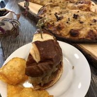 Amazing lunch! The beyond burger and pizza with lavender Marsala sauce, wow. Delicious. Great atmosphere. Probably going back tomorrow!  at Fox & Fig in Savannah