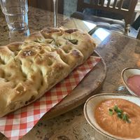 Focaccia (2 sauces of 3 are vegan, 1 is dairy)  at Chateau Shual in Tel Aviv