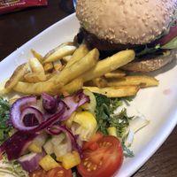 Burger with half chips half salad  at Blind Piper in Caherdaniel