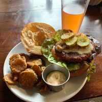 BS burger with fried pickles at Murray Hillbilly in Jacksonville