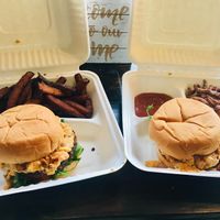 Get er’ done Burger 1 with fries & 1 with Soy curls at Murray Hillbilly in Jacksonville