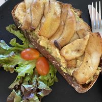 Sourdough toast with smashed avo, hummus and roasted mushrooms  at Aleena - Food Stall in Koh Lanta