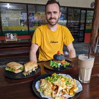 Vegan burger, jackfruit sandwich, cauliflower and tofu nachos and a funky monkey shake (peanut butter, banana, chocolate and coconut milk) all from the vegan menu 😁 great food p at Aleena - Food Stall in Koh Lanta