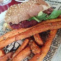 Wild burger with sweet potato fries at Wild Food in Granada