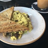 Scrambled tofu and Chai Lattes!  at Wild Food in Granada