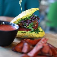 Wild Burger with Sweet Potato Fries!  at Wild Food in Granada