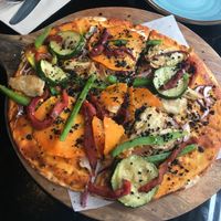 Mediterranean pizza - delicious!  at Wild Food in Granada