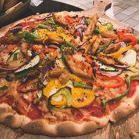 Pizza mediterránea sin gluten  at Wild Food in Granada