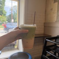 Peach matcha latte   at Revolution Doughnuts in Atlanta