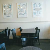 Indoor seating and decor at Revolution Doughnuts in Atlanta
