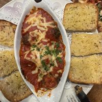 Vegan meatballs with garlic bread at Pizza Luce in Duluth