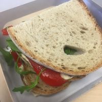 Vegan sandwich option - Hummus, roasted red pepper & rocket at Kalm Kitchen Cafe in Guildford