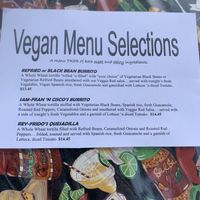 Vegan menu  at Sam Diego's in Plymouth