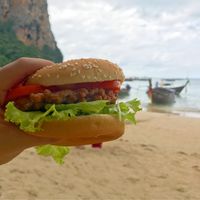 Yummy burgers by the beach  at Govinda's at the Beach in Ao Nang