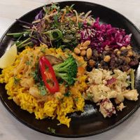 This was so good! The warm dish was a curry and then the cold ones were different types of salads. This is the "normal" size meal at Anne's Vege in Espoo