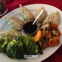 Momos: steamed or fried dumplings with seitan and vegetables filling. at Os Tibetanos in Lisbon