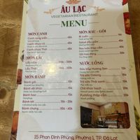 Menu  at Tiem Chay Au Lac in Da Lat