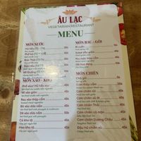 Menu  at Tiem Chay Au Lac in Da Lat