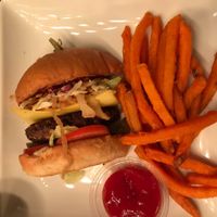 1/2 BBQ Burger with sweet potato fries at Panacea in Las Vegas