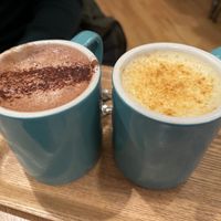 choco latte (very good!!) & golden latte #Veganuary at TICH Healthy Living in Brussels