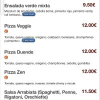 Vegan menu  at Pizza Basta Restaurante in Cambrils