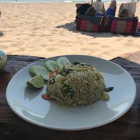 Green curry with fried rice and vegetables  at Soulkitchen in Koh Lanta
