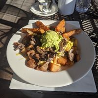 The Mountain with Tempeh "Bacon" sticks, Mushrooms, and Guacamole with cheese at Vertical Diner in Salt Lake City