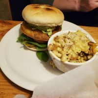 Breaded Chicken sandwich with macaroni and cheese at Vertical Diner in Salt Lake City
