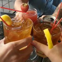 Strawberry mimosa and some kind of tea and rum drink that was amazing at Vertical Diner in Salt Lake City
