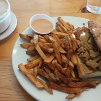 Fries and Pesto Sandwich with Seitan on French Roll at Vertical Diner in Salt Lake City