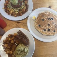 The mountain and the avalanche with gf blueberry pancakes  at Vertical Diner in Salt Lake City