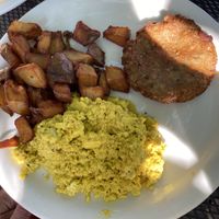Tofu scramble, breakfast sausage and hash browns  at Vertical Diner in Salt Lake City